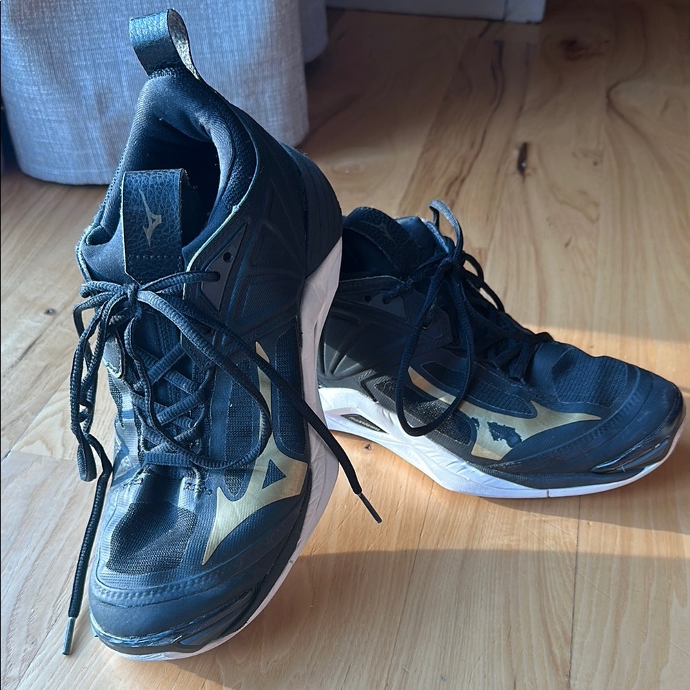 Men's Black and Gold Mizuno Volleyball Shoes